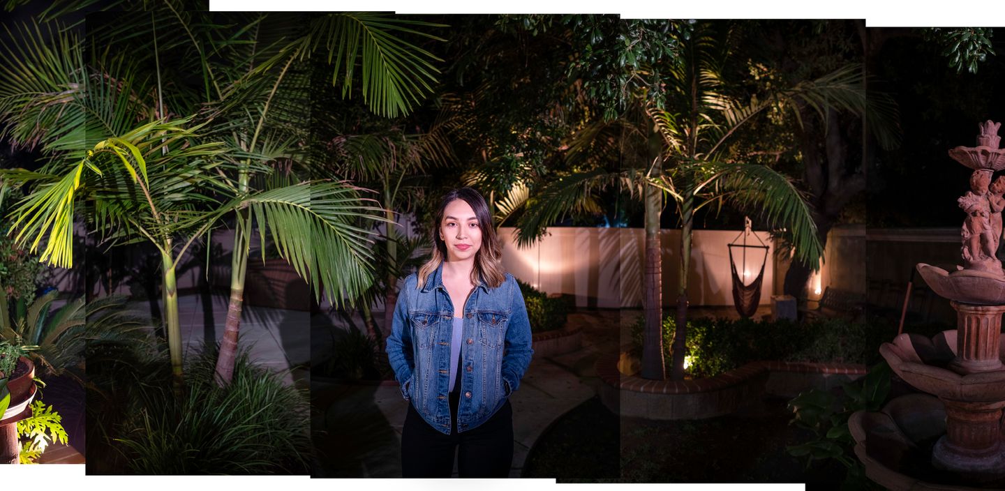 Alondra Corona, poses for an evening portrait in the backyard of the home where she grew up in Azusa, CA.