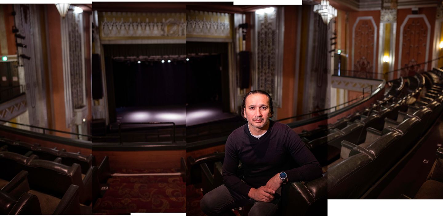 Galo Galvan sits in the balcony at the Fox Theater in downtown Pomona, CA. Galvan is manager of the historic film and music venue.