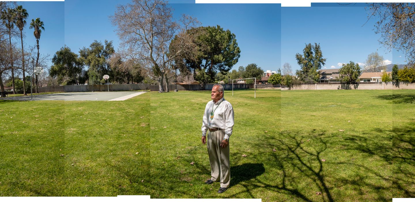 Community activist and life-long resident of Claremont, CA, Al Villanueva stands in the middle of El Barrio Park. Al played an integral role in the late 1960's and early 1970s in the construction of this park in Claremont's historic Arbol Verde neighborhood.