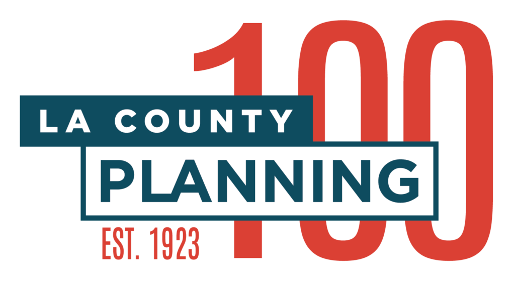Logo of LA County Planning with 100 in red letters and established 1923