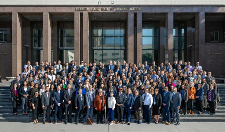 Group photo of LA County Planning staff in front of Hall of Administration building